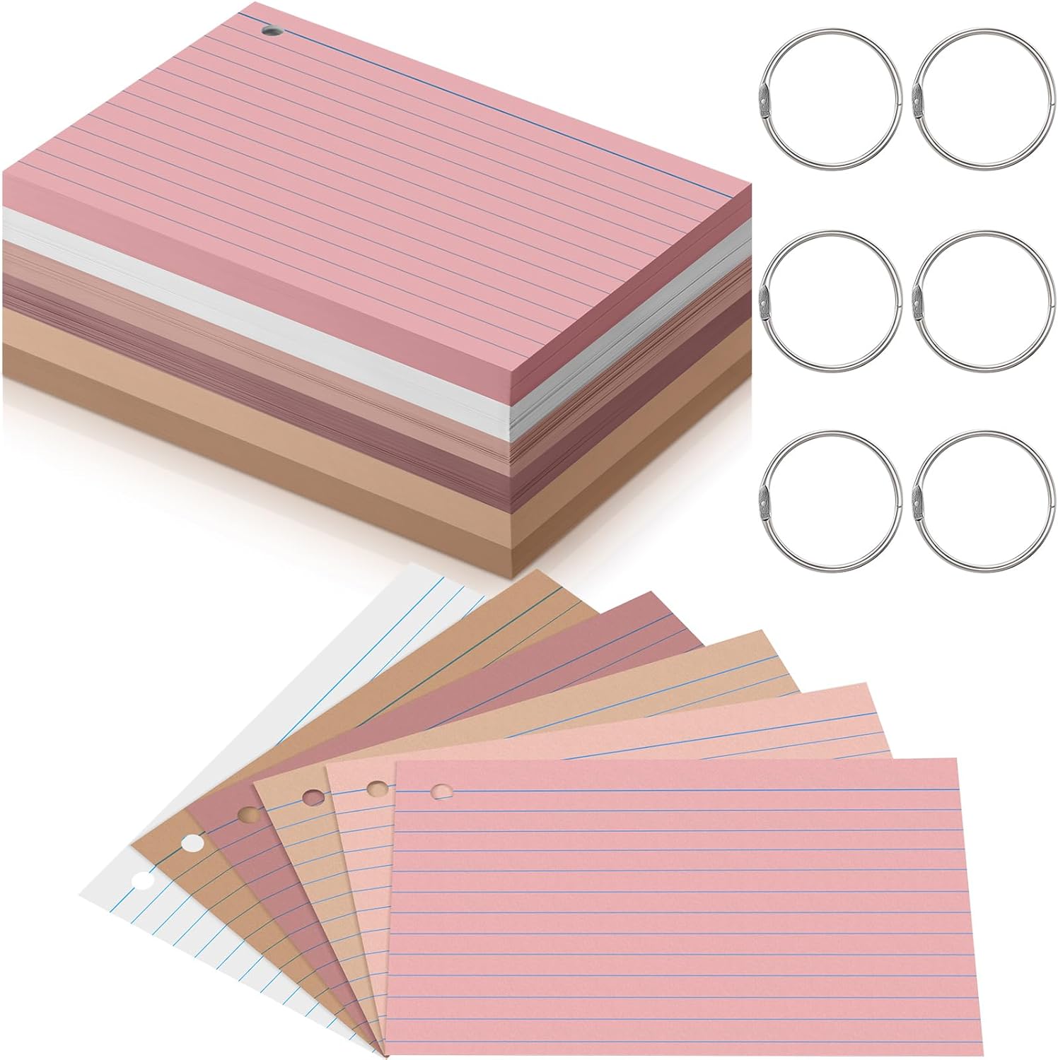 Epakh 300 Pieces Lined Index Cards 180 GSM Thick Flash Cards with Rings Notecards Punched Back to School for Studying Adults Home College Office(4 x 6 Inch,Yellow Series)