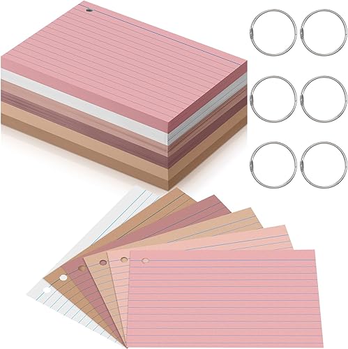 Miniatura 7 de Epakh 300 tarjetas de índice de 180 GSM de grosor con anillos, tarjetas de índice perforadas, tarjetas de índice en un anillo para estudiar tarjetas