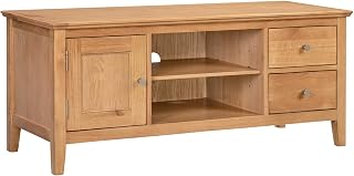 Hallowood Furniture Hereford Oak Large TV Unit with 2 Drawers and 1 Cupboard – TV Stand Cabinet for Living Room & Bedroom in Light Oak Finish – Wooden TV Cabinet with Storage – TV Table - Media Table
