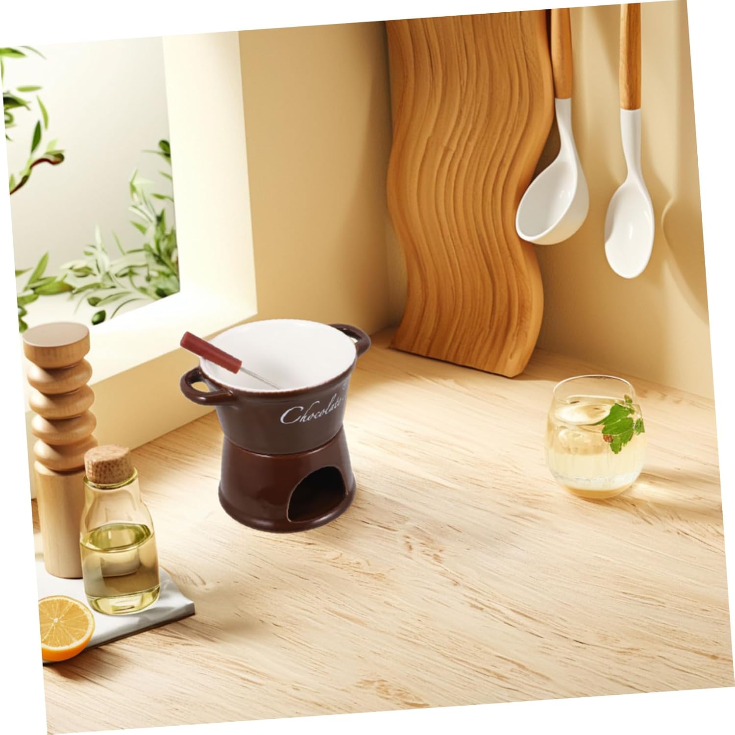 Unomor Melting Pot Double Pot Set Quick Melting for Chocolate Fondue Ceramic Fondue Mug for Cheese Butter Wedding Registry for Events