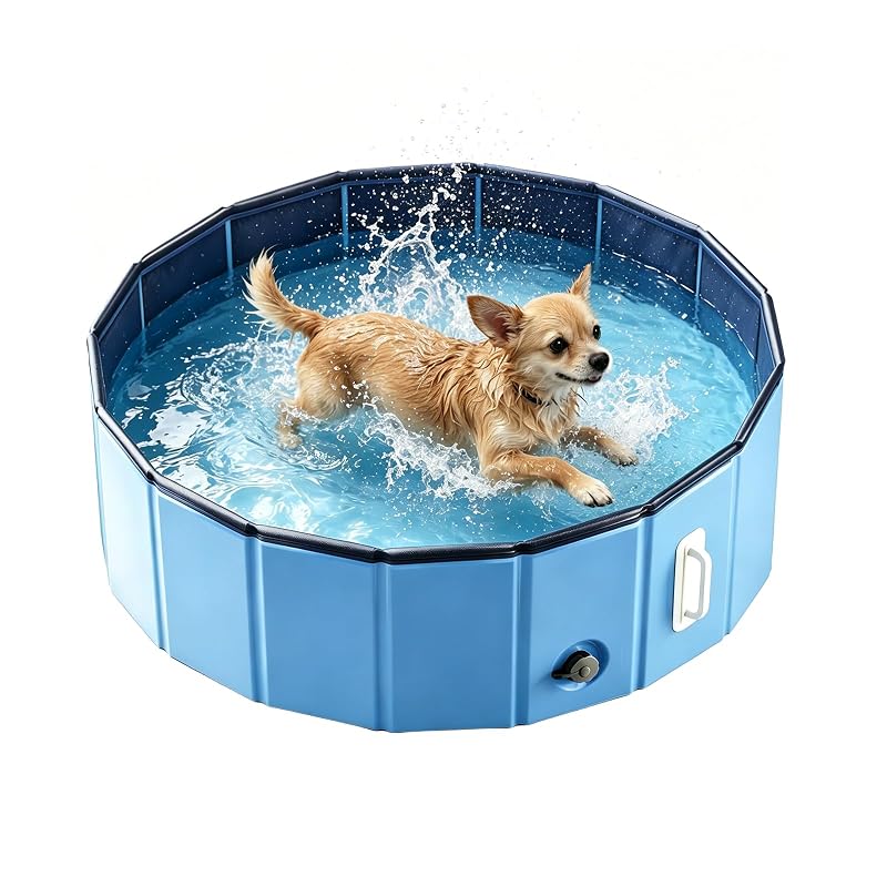Piscina dobrável para cães em PVC DEWEL com fundo antiderrapante, escova e adesivos de reparo, 81,28 x 30,48 cm