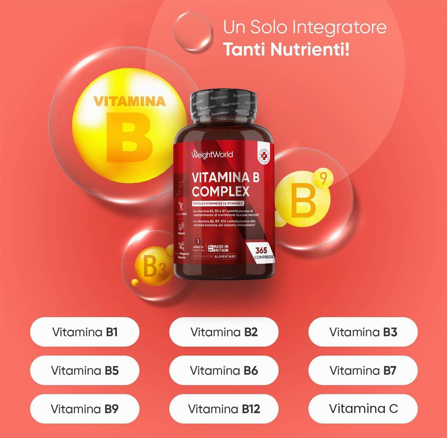 Vitamina B Complex e Vitamina D3 K2 Bundle,365 + 365 Compresse, con Biotina, Acido Folico, Riboflavina e Inositolo, Vit D3 e K2, 2000UI Colecalciferolo e 200μg Menachinone, Senza Magnesio Stearato