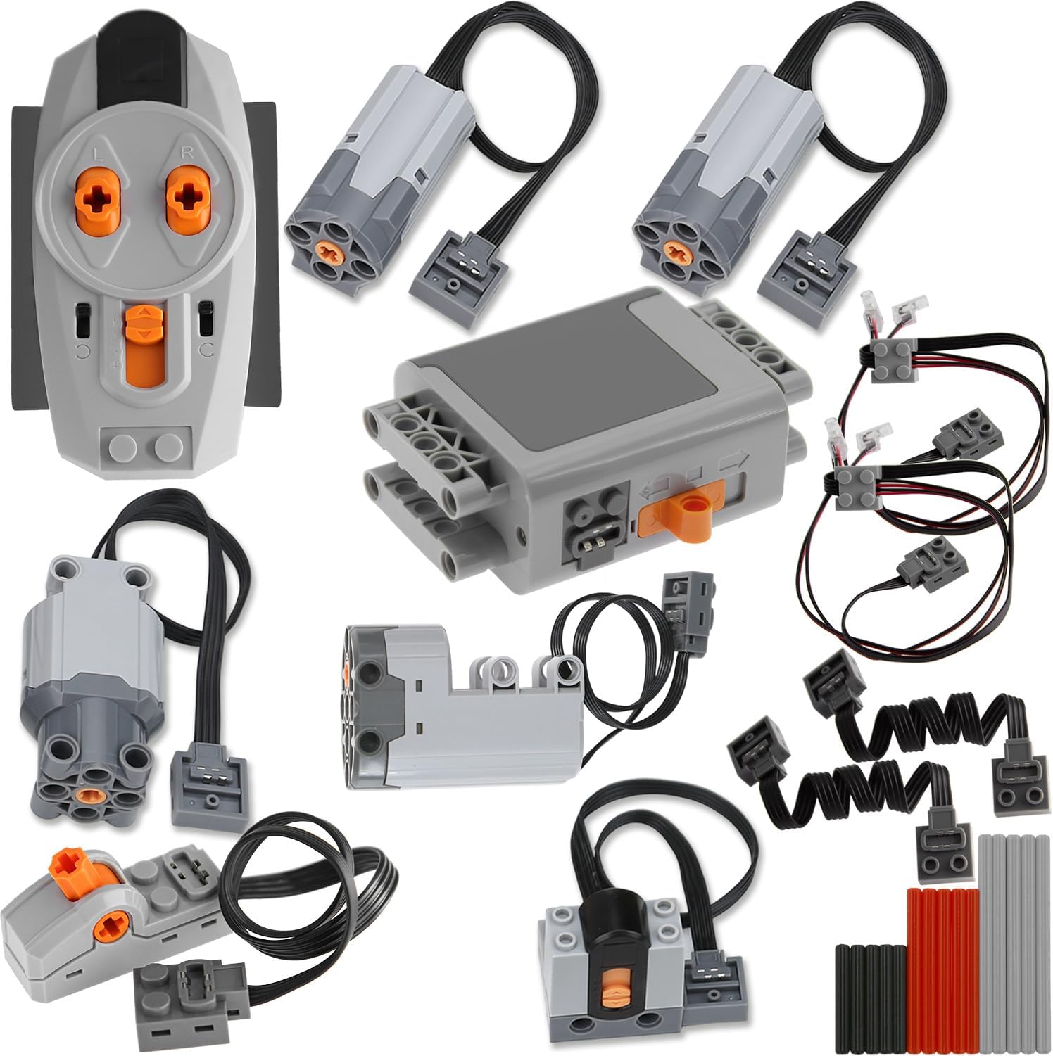 TEESE 25pcs Technic-Motor Set with Motor-Remote Control-Receiver, Battery-Box-Switch-Light-Cable, Compatible with Lego-Technic-Parts