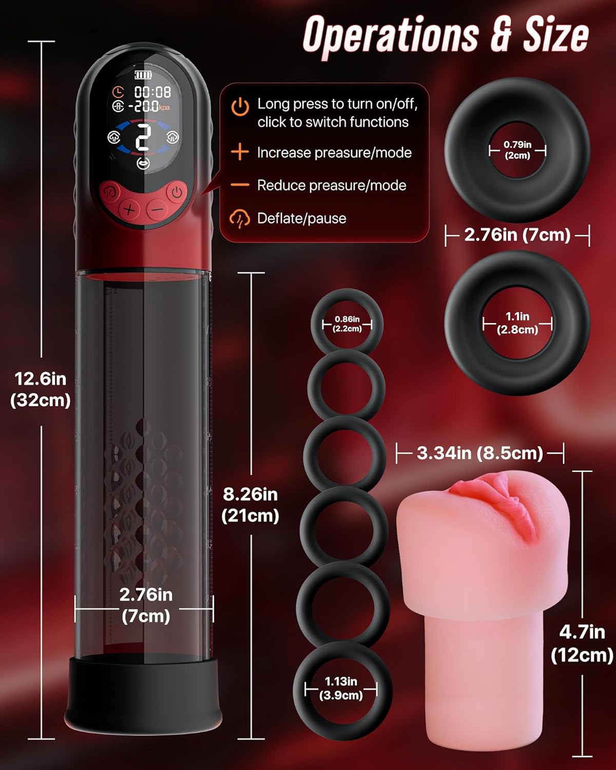 Electric Penis Pump Male Sex Toy for Men Dick Pump, APP Adult Toys for Men Sex Toys Pumps & Enlargers Auto & Manual Training Penis Extender, Male Masturbator Penis Extension Pocket Pussy 6 Cock Ring