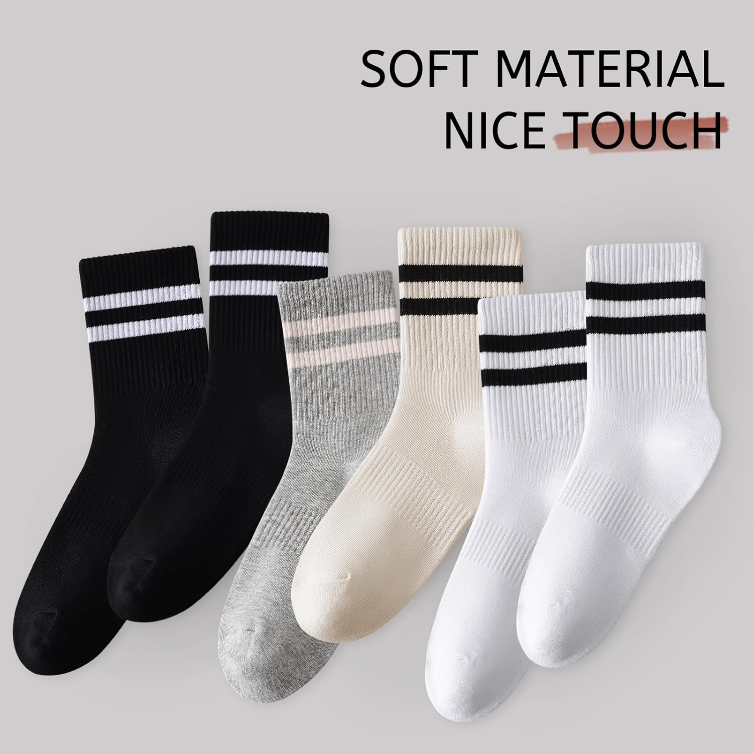 DIBAOLONG Womens Striped Crew Socks Cotton Cozy Socks for Women Soft Above Ankle Sock 6 Pairs Size 5-10 - Image 5