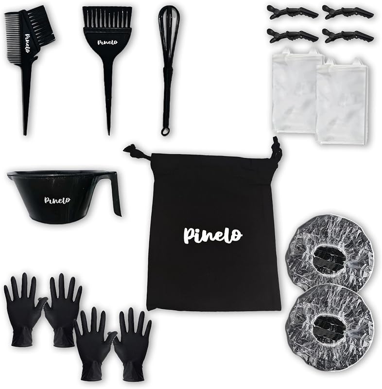 17-in-1 Hair Dye Kit - Pouch with Complete Hair Coloring Kit, Color Mixing Bowl, Brushes, Clips, Disposable Gloves, Mixing Whisk - DIY Highlights, Professional, Hairdressing Supplies