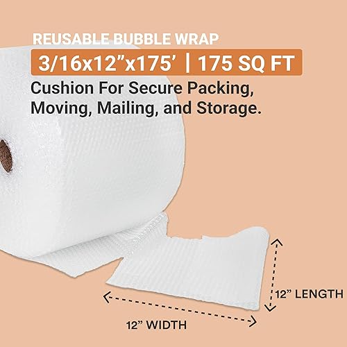 Miniatura 2 de AVIDITI Rollo de envoltura de burbujas de 316 pulgadas x 12 pulgadas x 175 pies de largo (175 pies cuadrados) para suministros de embalaje, mudanza,