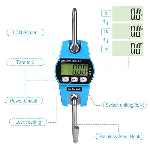 Miniatura 4 de Balanza digital de grúa Outmate 300kg/660lbs 200kg/440lbs con LED, balanza colgante mini portátil para garaje, granja, caza, pesca, etc 661.4