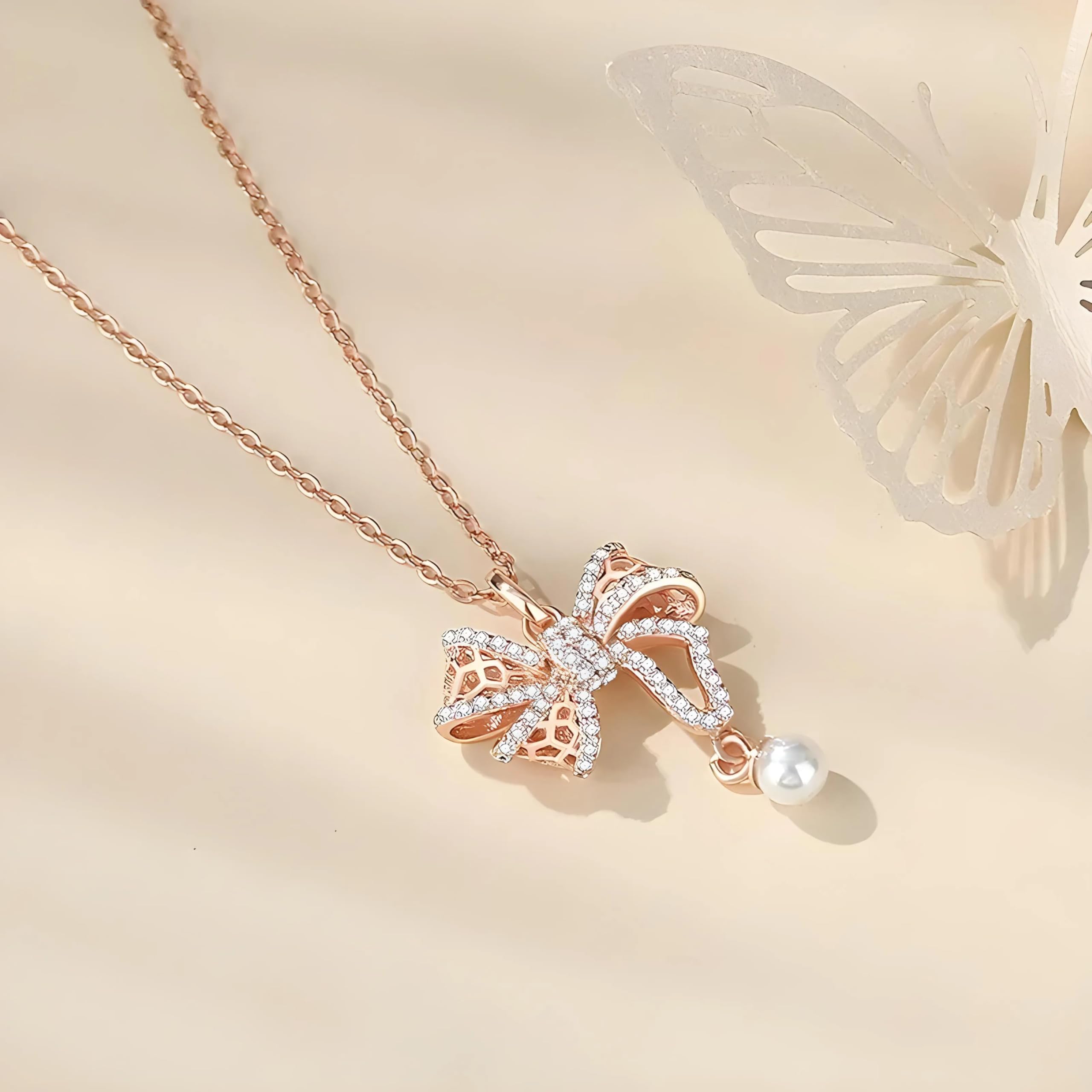 Feng Shui Akcesoria dziewczęce European Pave AAA CZ Bow-knot 925 Sterling Silver naszyjnik łańcuszek dla kobiet prezent urodzinowy biżuteria ślubna-T88 prezent urodzinowy