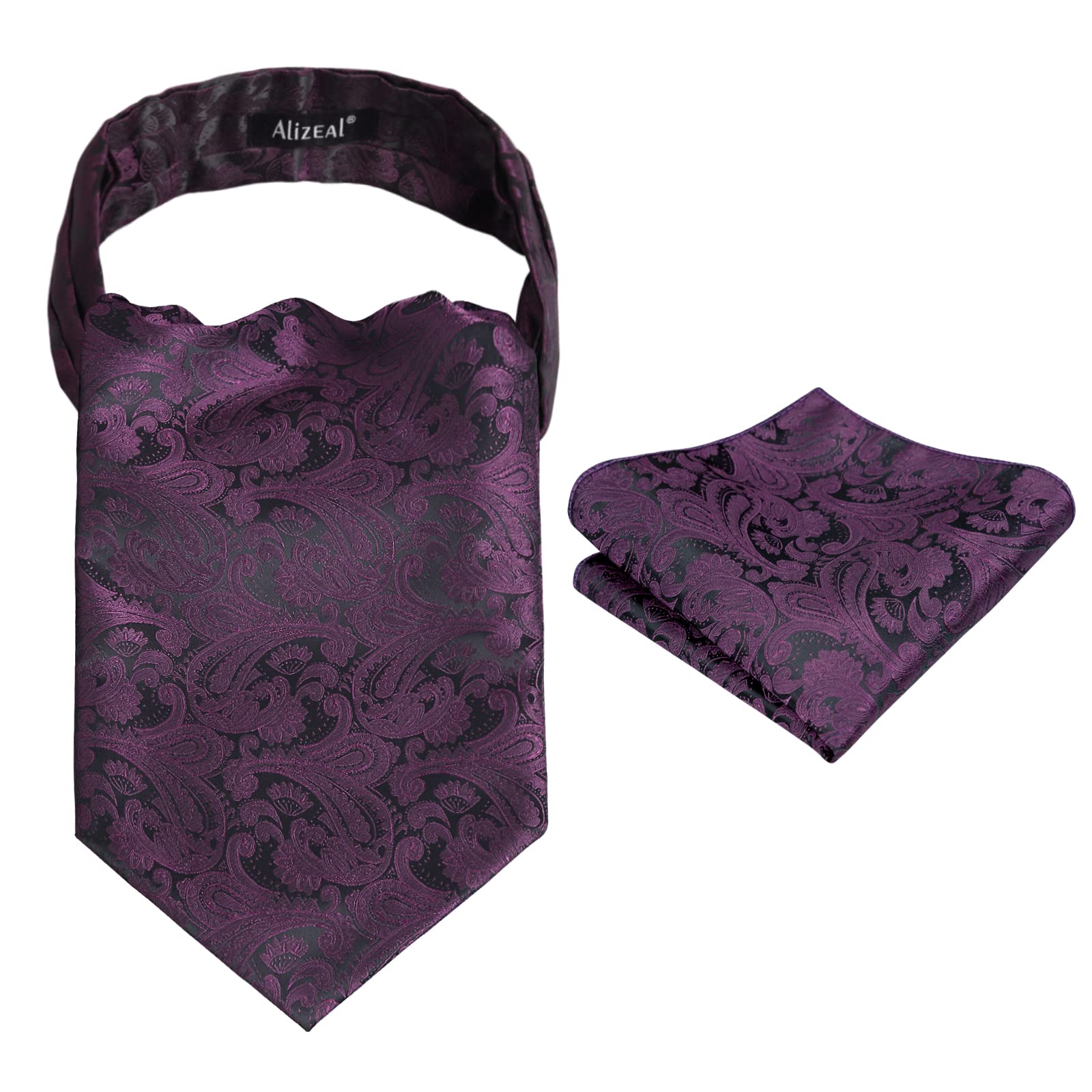 Alizeal Mens Self-tied Cravat Tie Ascot and Pocket Square Set