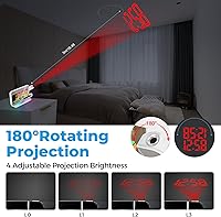 Vista 3 de Poeroa Reloj de proyección, reloj despertador digital con espejo LED de 7.4 pulgadas, con luz nocturna RGB, proyector giratorio de 180°, puerto