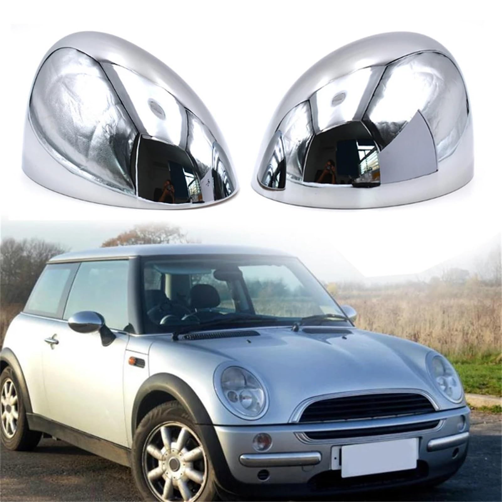 Coques de Protection de rétroviseur chromées compatibles avec Mini Cooper S One R50 R52 R53