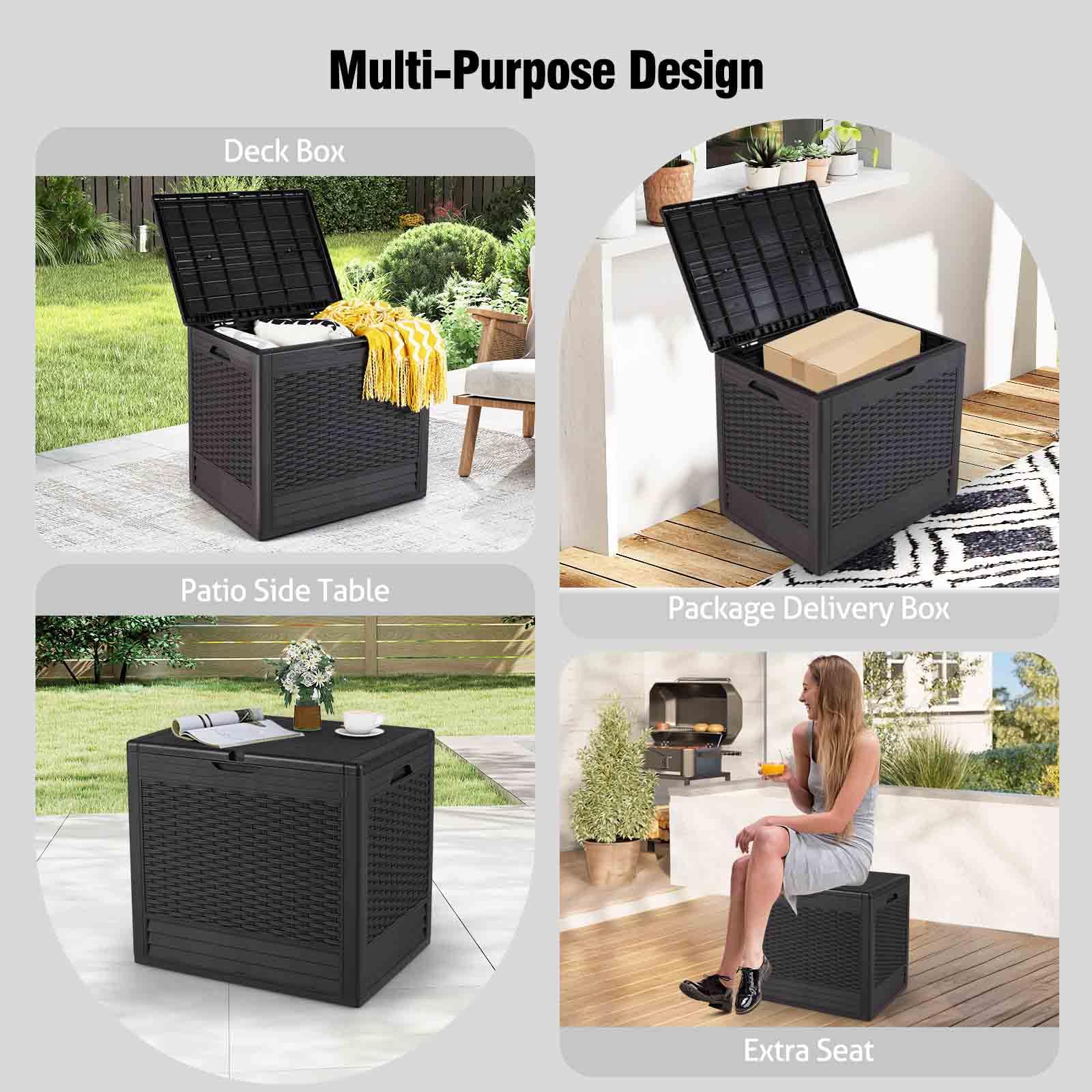 HOMASIS Baule da Esterno Impermeabile con Chiusura, Baule da Esterno in PP da 96L, Cassapanca Contenitore per Patio, Giardino, Vicino alla Piscina, Terrazza, 58 x 43 x 53 cm (Marrone)