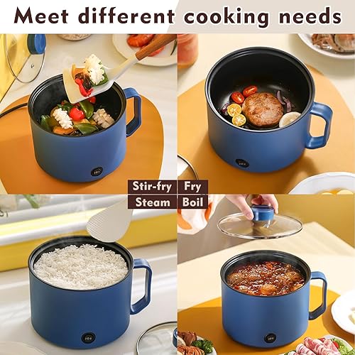 Miniatura 6 de 2 piezas de 1.8 L olla eléctrica de ramen olla caliente eléctrica de doble potencia para fideos, protección contra hervir en seco, antiadherente,