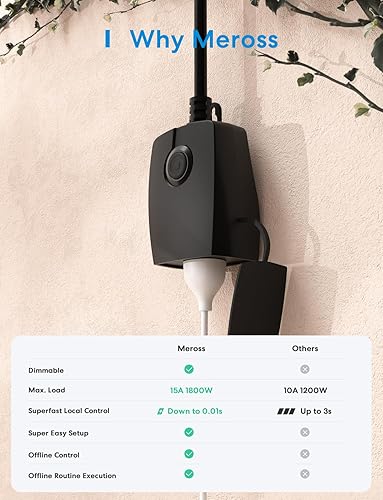 Miniatura 6 de meross Enchufe de atenuación para exteriores, enchufe inteligente para exteriores funciona con Apple HomeKit, Alexa, Google Home, IP44 regulador de