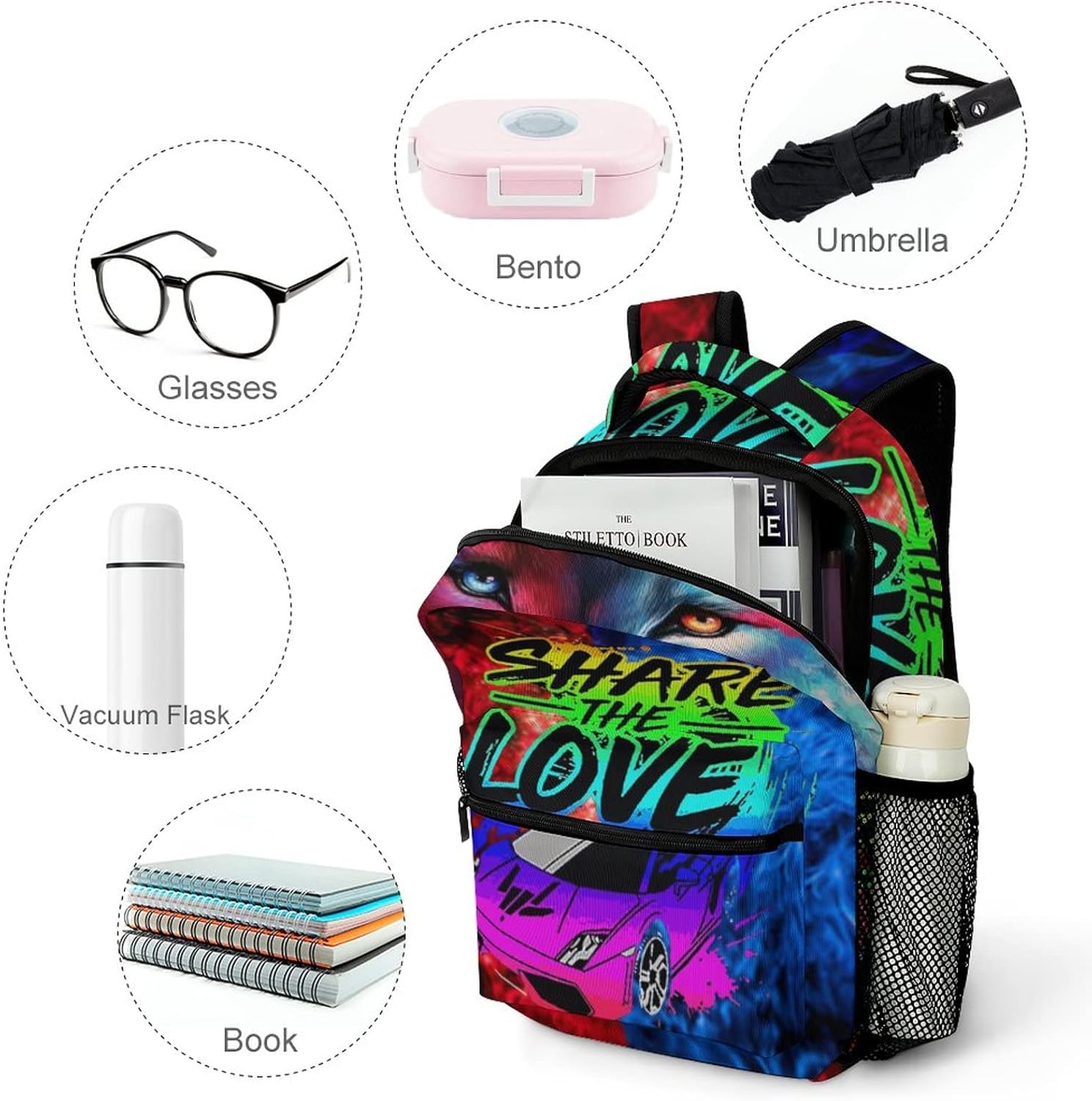 Fashion Share Love Backpack Water Resistant Rucksack Daypacks Schoolbag Lightweight Backpacks Large Capacity White6