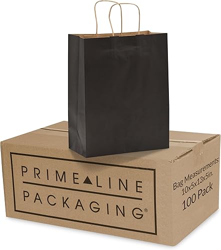 Bolsas de papel negro  10 x 5 x 13 pulgadas, paquete de 50 bolsas de compras medianas de papel kraft con asas, bolsas de regalo para manualidades a