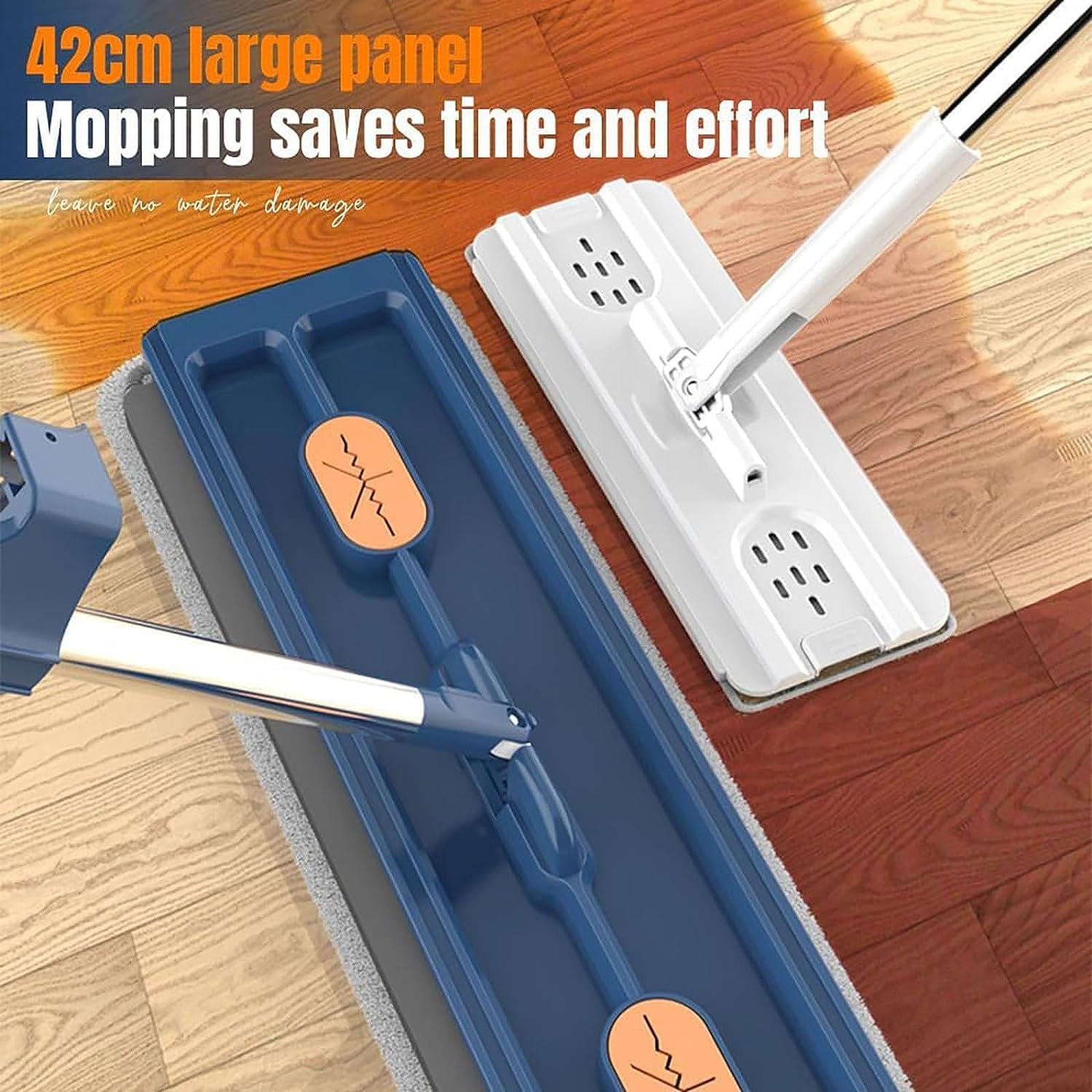 Trapeador plano grande, mopa de microfibra autoescurrible con almohadillas de microfibra, rotación de 360 grados en húmedo y seco para limpiar el suelo, incluye fregona y 4 paños con cubo