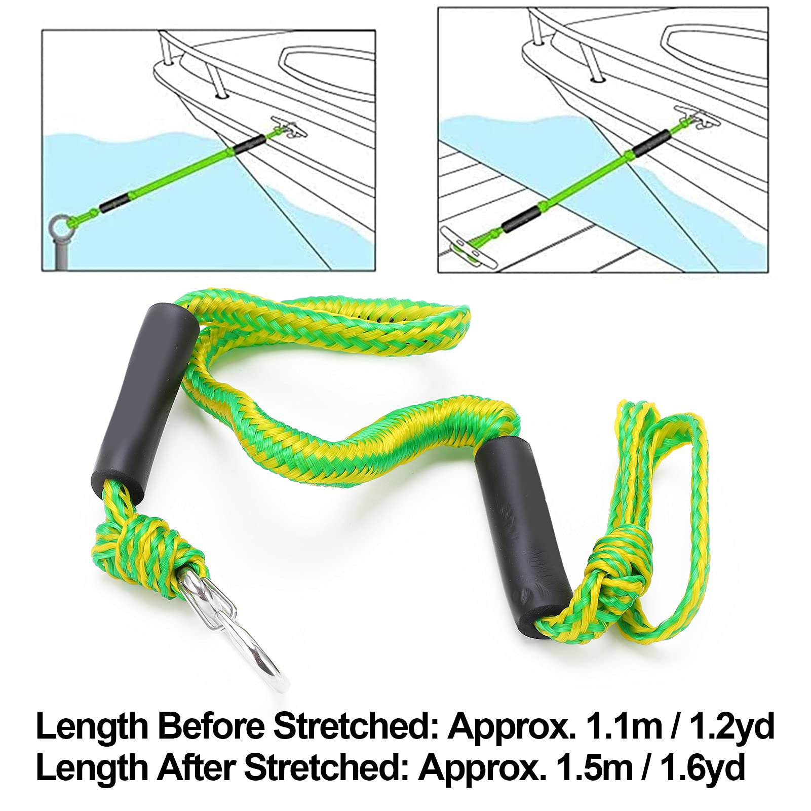 Bungee Dock Line Marine Rope Boat Dock Lines Cuerda de Amarre Verde con Hebilla D para Jetski Kayak