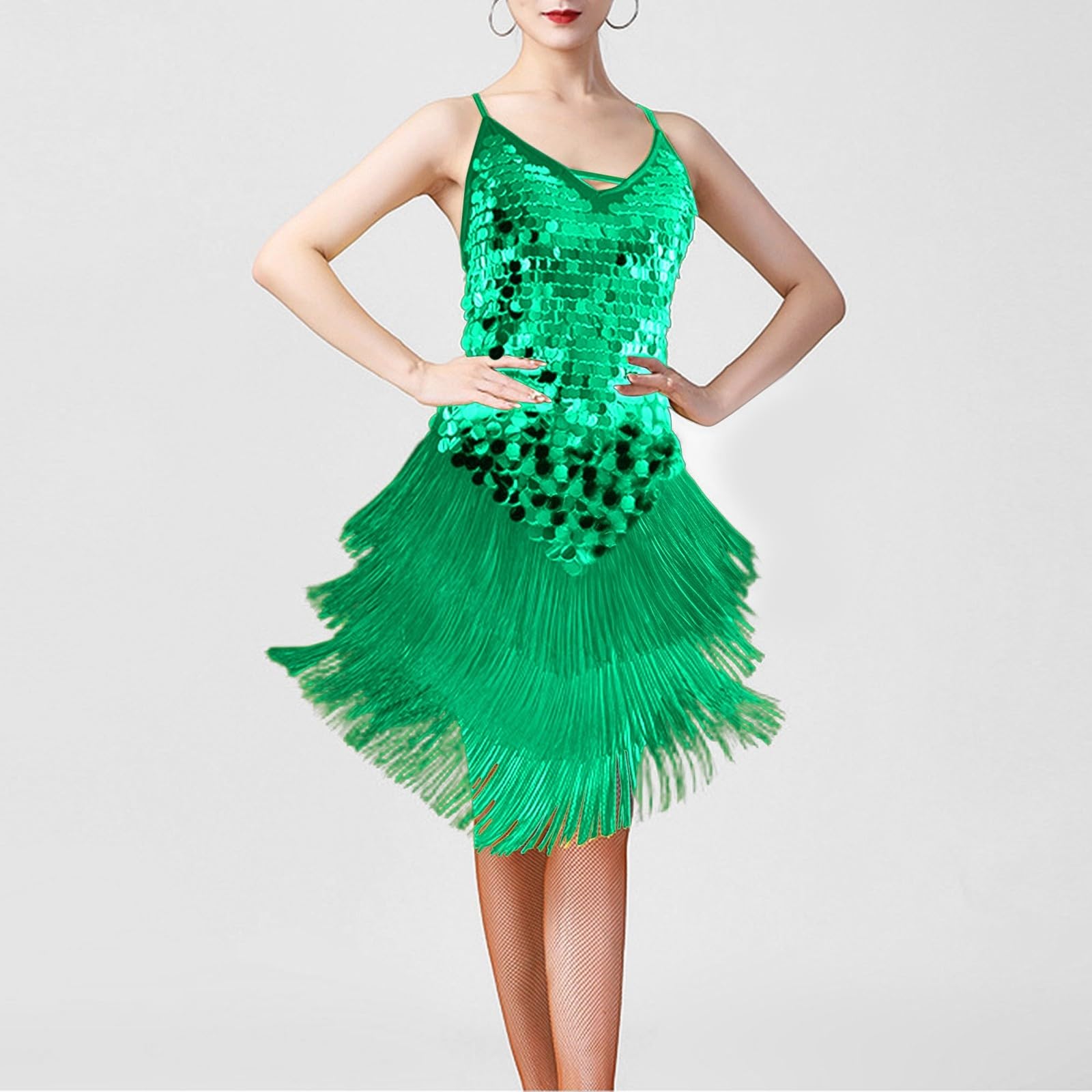 Robe Longue,Robe de soirée élégante à Franges et Sequins, épaules dénudées, Dos Nu Profond, pour Spectacles et compétitions de Danse Latine.