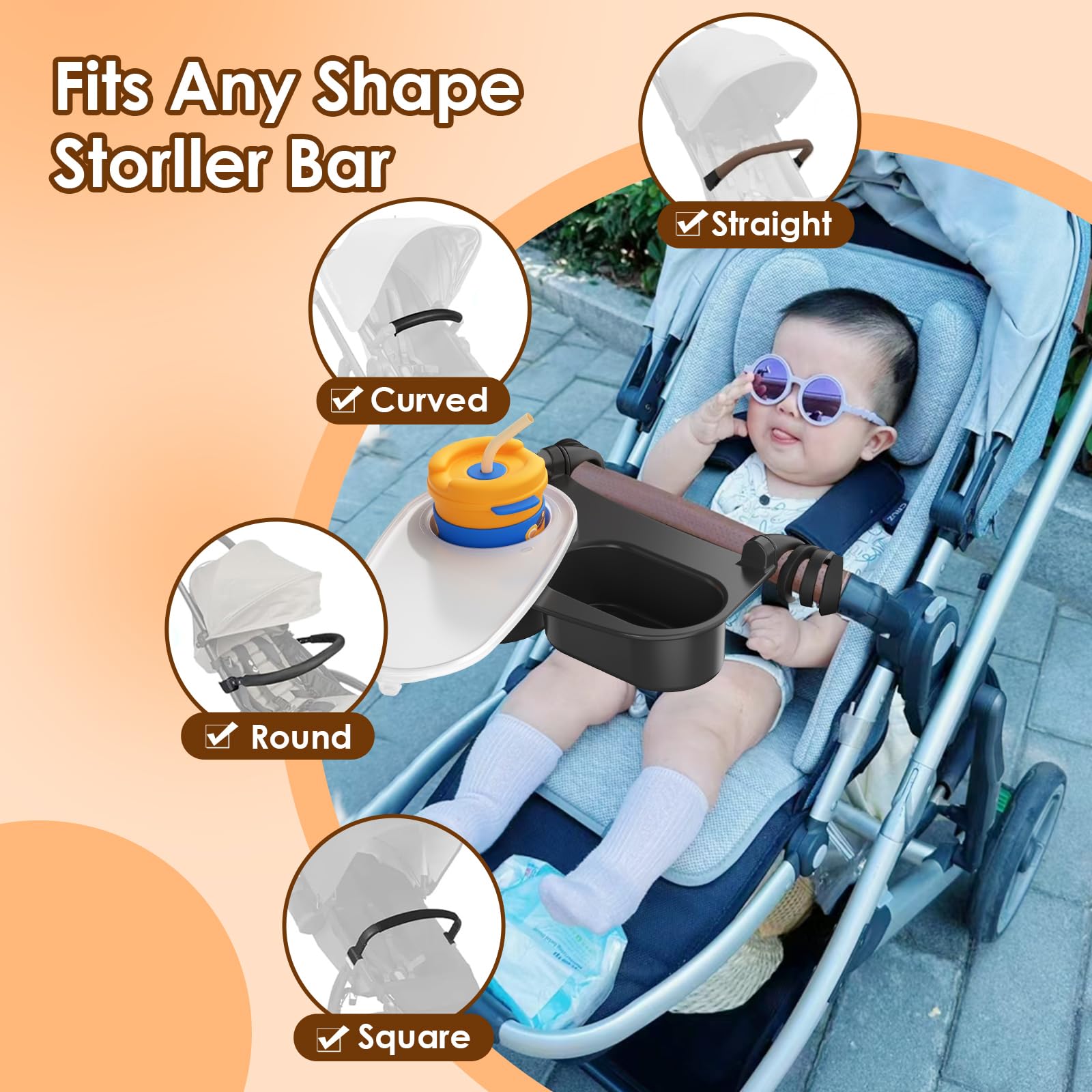 Upgrade Universal Stroller Snack Tray-Compatible with Nuna Uppababy Bugaboo,Stroller Cup Holder Tray with Silicone Arms Grip Bumper Bar,Stroller Tray Attachment with Cups Holder for Baby Toddler : Baby