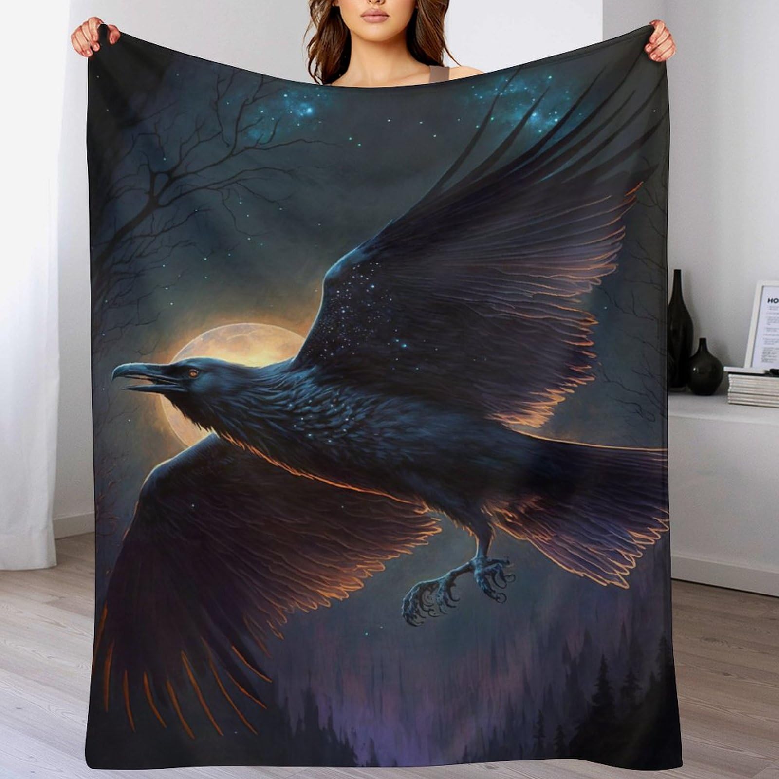 Couverture canapé corbeau 130x180 cm en flannel moelleuse de qualité supérieure pour votre intérieur