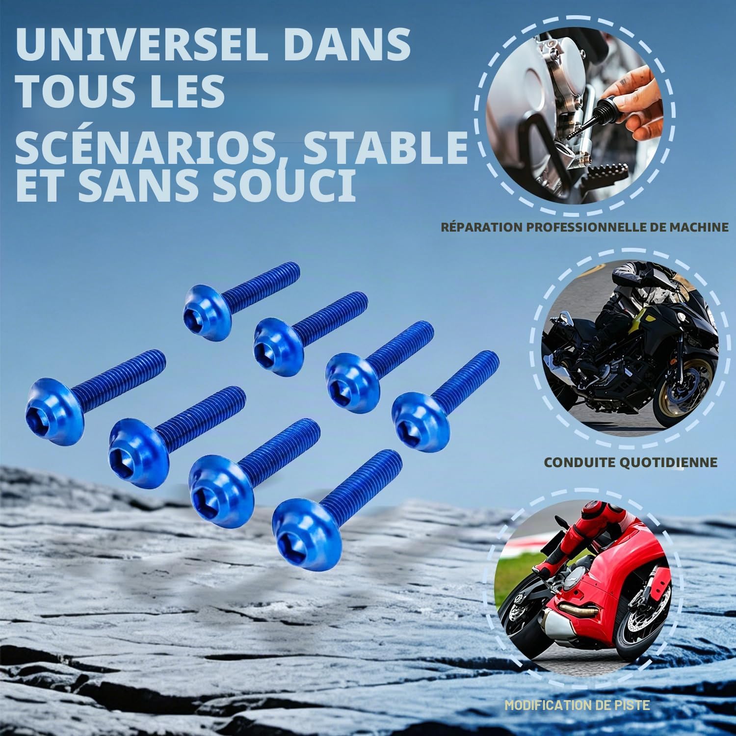 JFG RACING Vis Carenage Moto,Vis Fixation Carenage Universels-Bleu | Visserie Carrosserie Moto Boulons Kits CaréNages Alliage Aluminium pour la Plupart des Motos de Sport Motos de Rue Scooters