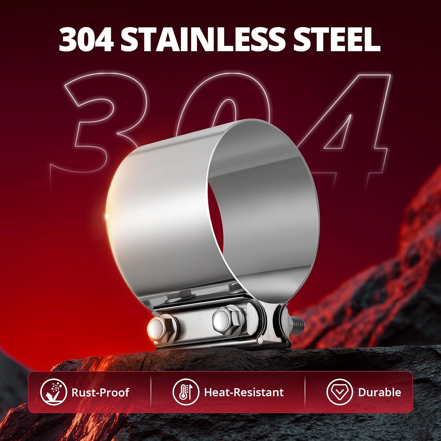 EVIL ENERGY 4.0 Inch Exhaust Clamp, Butt Joint Band Clamp Sleeve Coupler Stainless Steel for Pipes, Mufflers, Catalytic Converters 4PCS