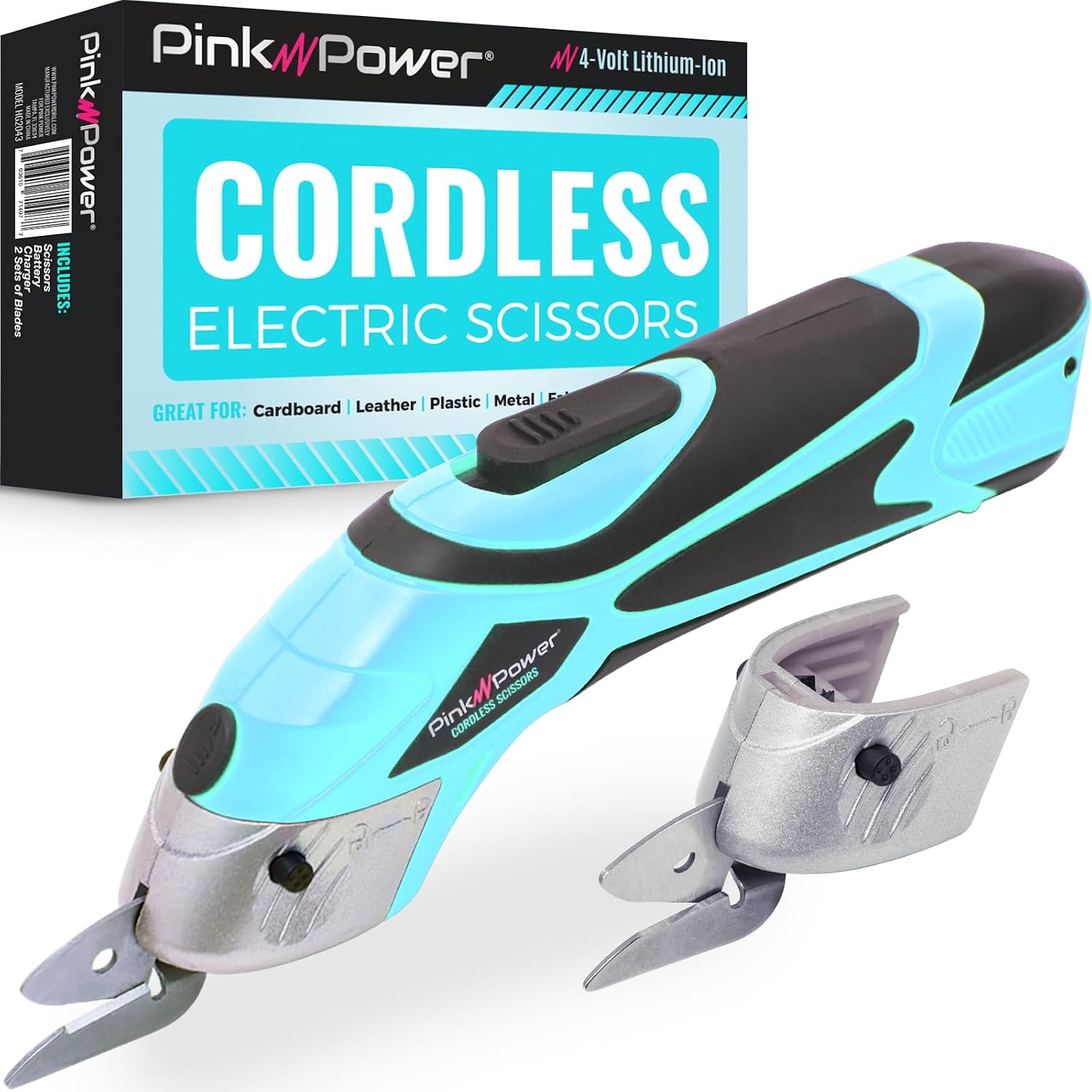 Pink Power Electric Fabric Scissors Box Cutter for Crafts, Sewing, Cardboard, Carpet, & Scrapbooking - Heavy Duty Professional Shears Cutting Tool - Aqua Splash Automatic Cordless Electric Scissors