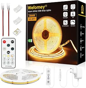 TTWAY Ruban LED COB 6000K, 10M DC24V Bande LED Avec Alimentation Et Télécommande, 384LEDs/M, CRI 93+, 8mm De Largeur, LED Ruban Blanc Chaud Pour Décoration De Chambre