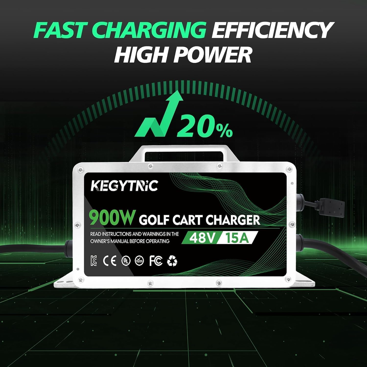 Golf Cart Battery Charger, 15 AMP 48 Volt Golf Cart Charger for EZGO RXV & TXT with 3-Pin Triangular Plug, 900W EZGO Charger, 20% Faster & Safer for Lead Acid Battery, Auto Power-Off & IP67 Waterproof - Image 3