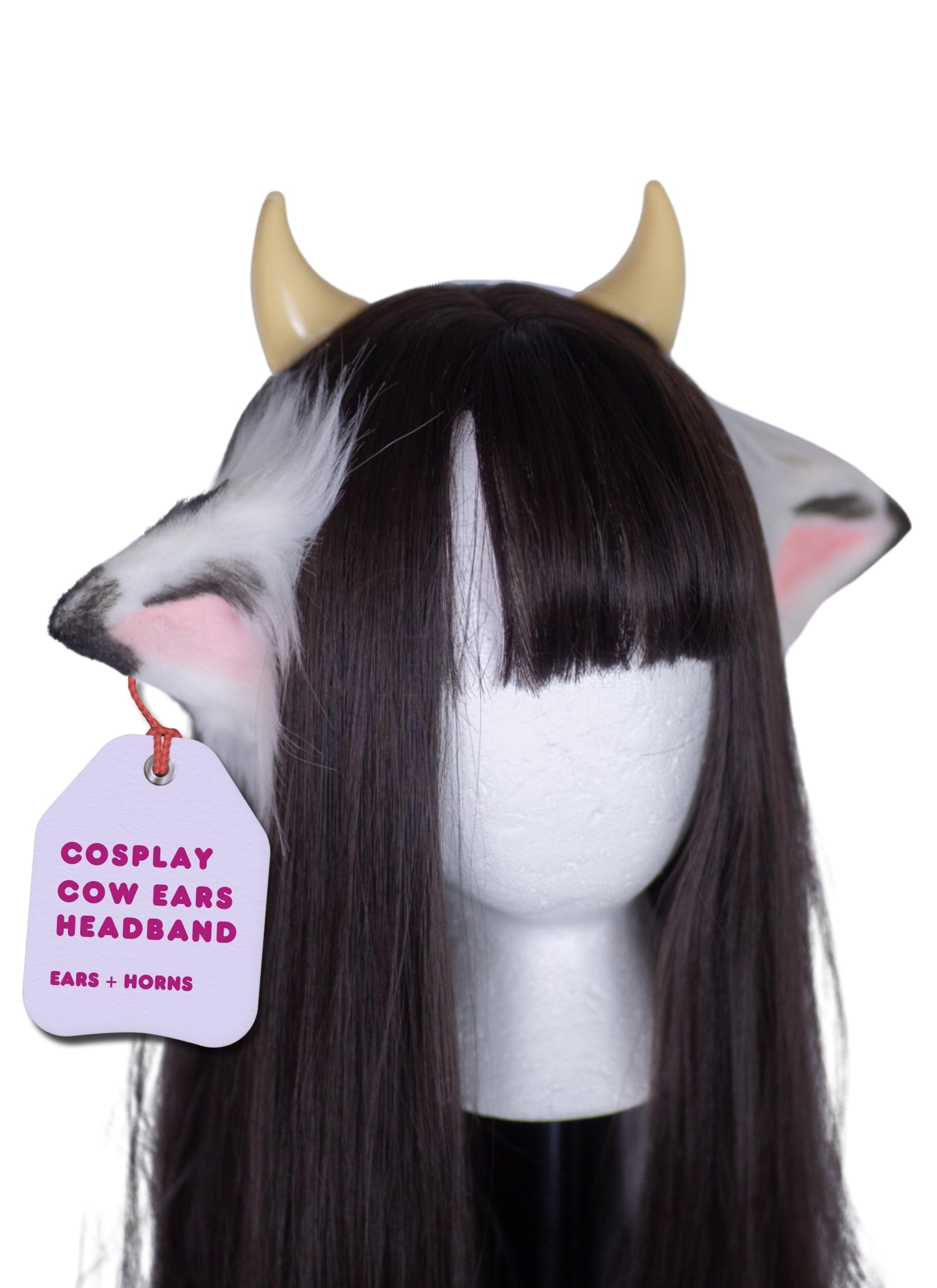 MOEFLAVOR Anime Plush Cow Ears Fur Headband with Devil Horns | Matches Any Kawaii Lingerie Costume for Sexy Cosplay