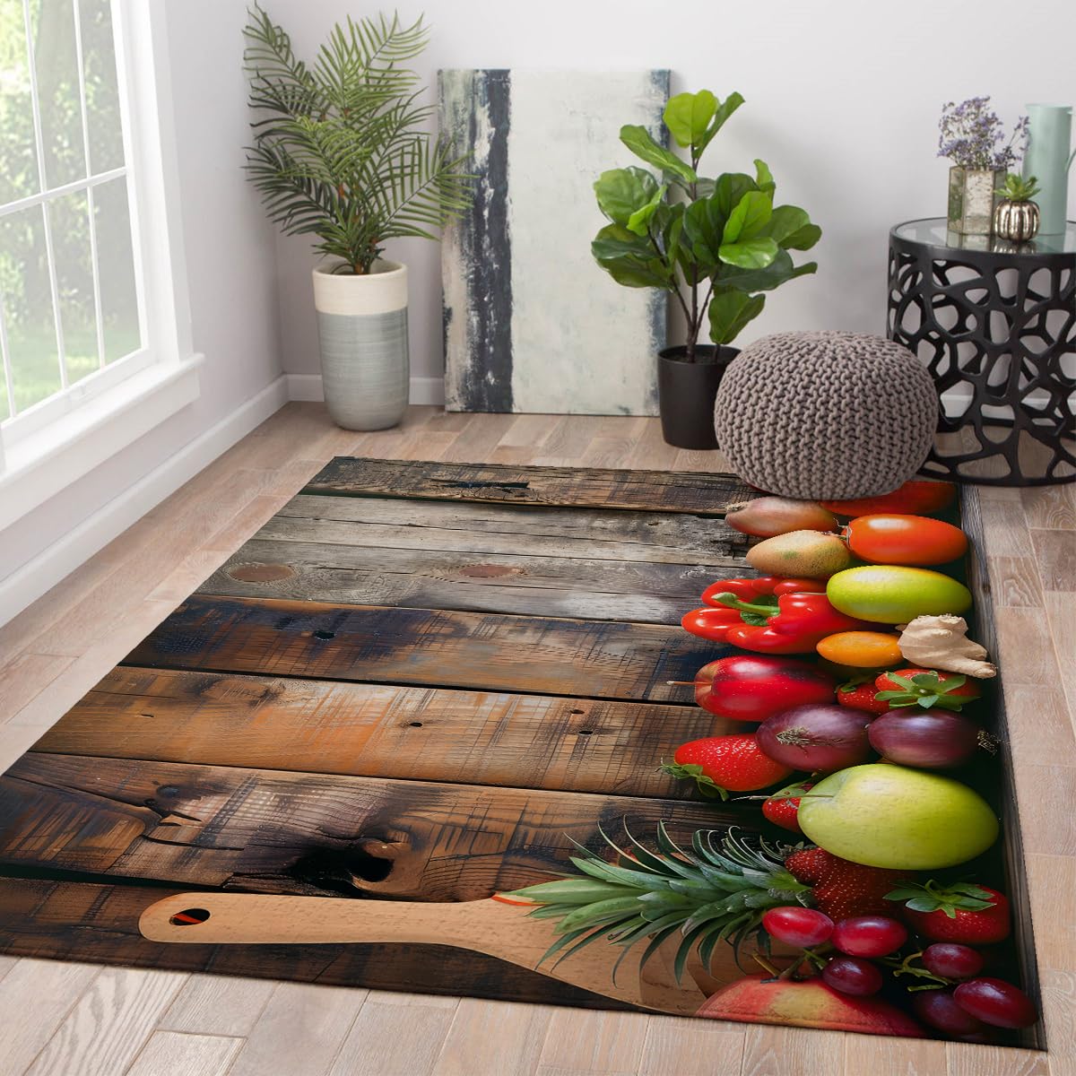 Tapis lavable en machine 180x240cm anti-tache motif fruits rustiques