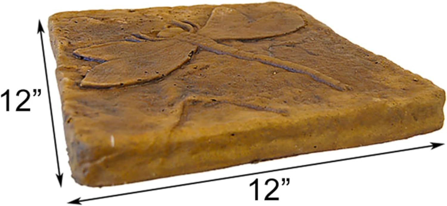 BestNest Athens Dragonfly Stepping Stones, Autumn Wheat, Pack of 2 – Durable Concrete Square Garden Pavers with Raised Dragonfly Design, Brown Tones, Weather-Resistant Outdoor Walkway Décor