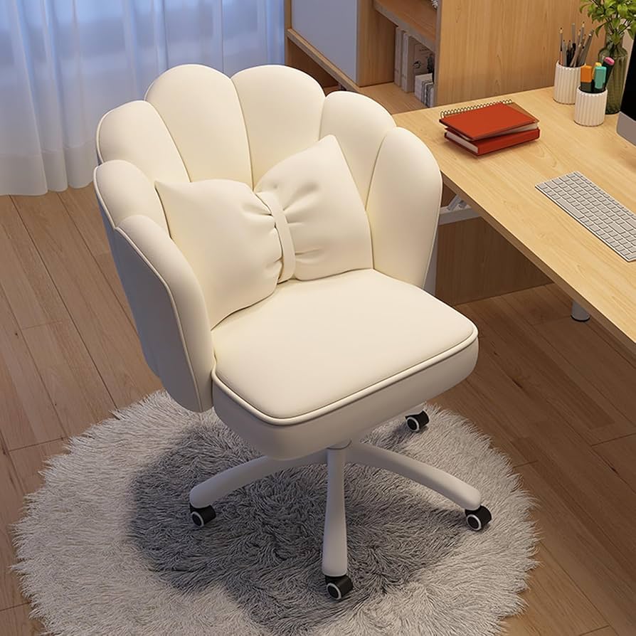 デスクチェア オフィスチェア パソコンチェア リボン　ホワイト　360℃回転 Amazon.co.jp: チェア 可愛い リボンクッション付き 通気性