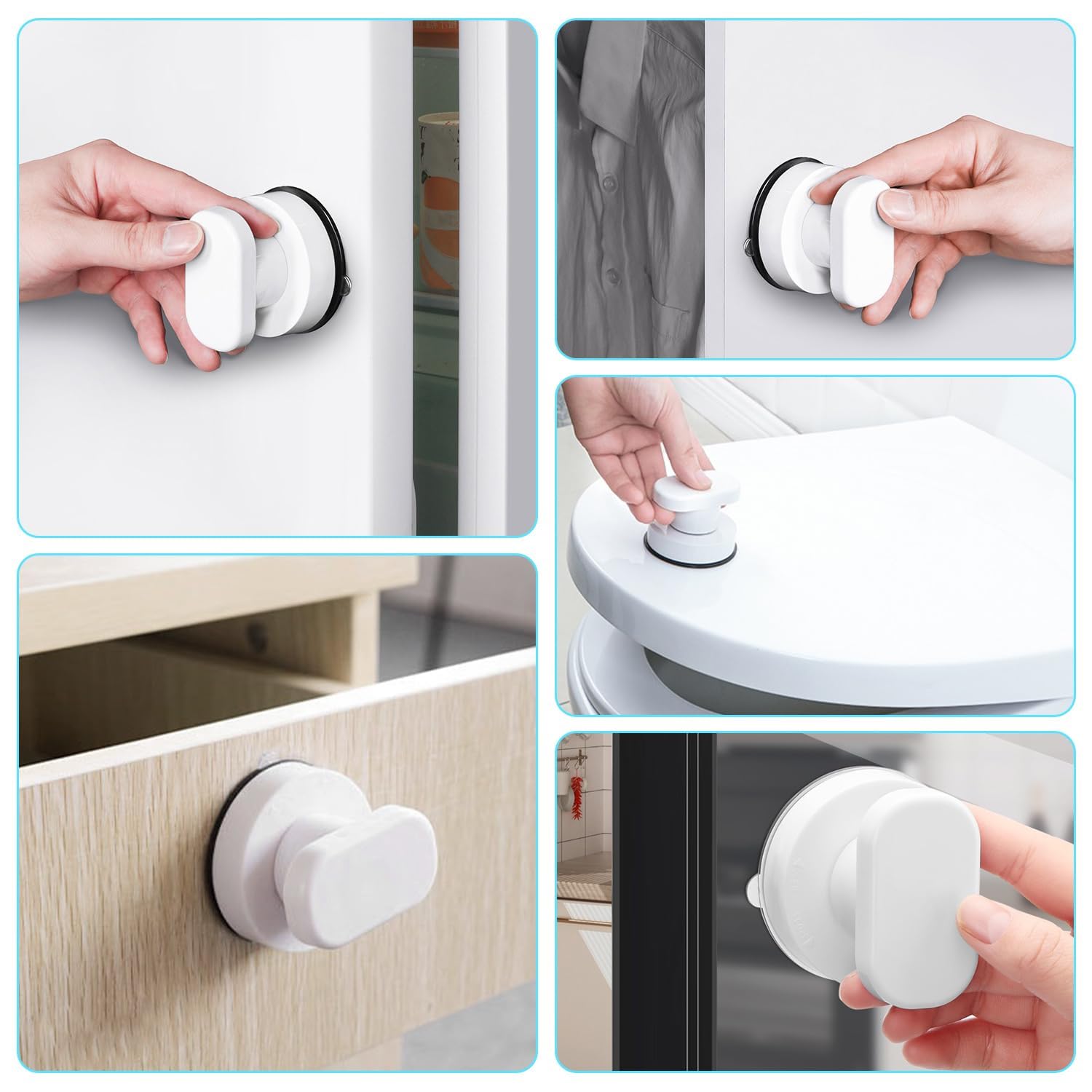 2 Pezzi Maniglia Ventosa Bianca Portatile Senza Foratura per Porte in Vetro, Bagno, Balcone, Cassettiera, Sedile WC