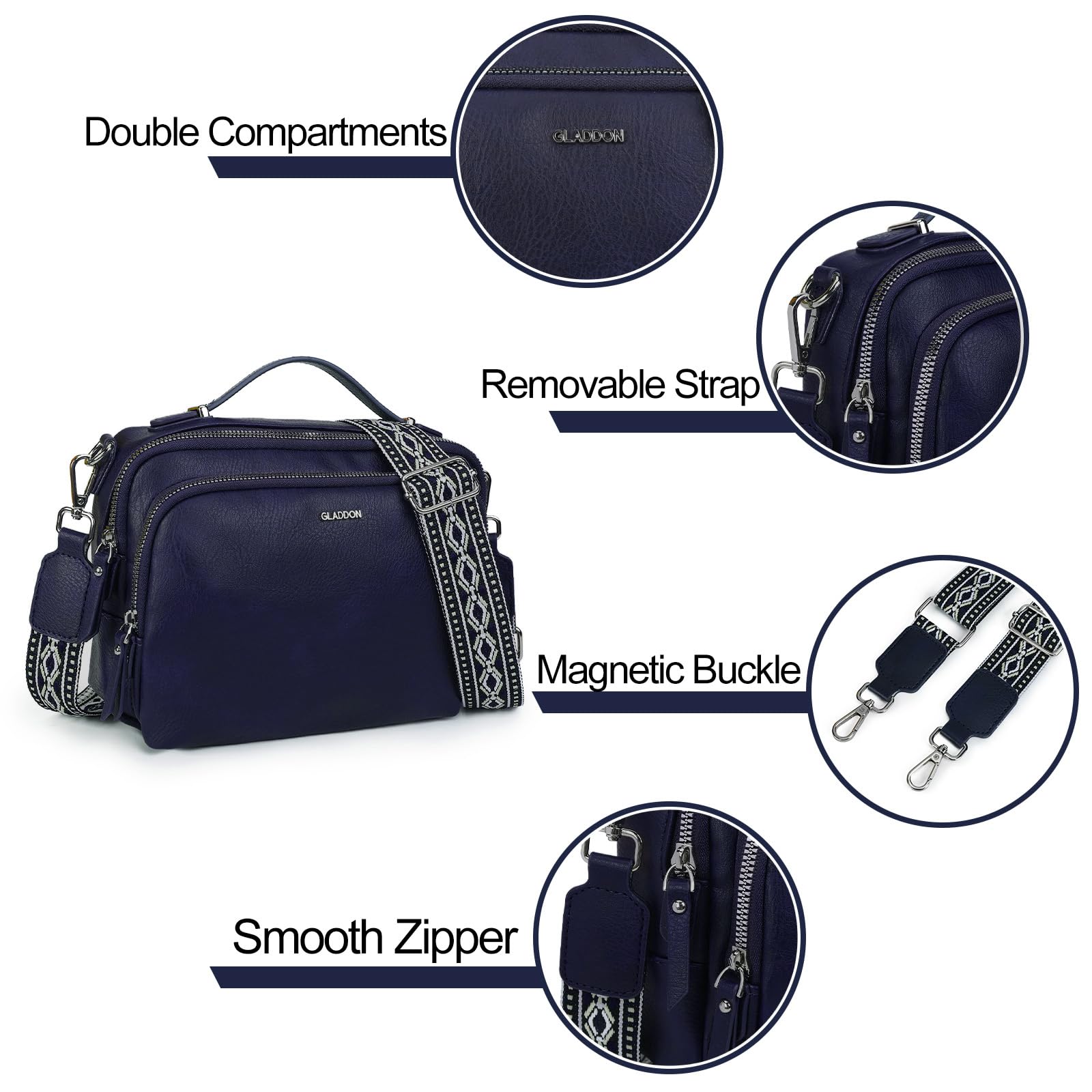 Gladdon Borsa a Tracolla da Donna con 3 Scomparti Capienti, Cinghie Regolabili e Rimovibili in Tessuto Jacquard alla Moda