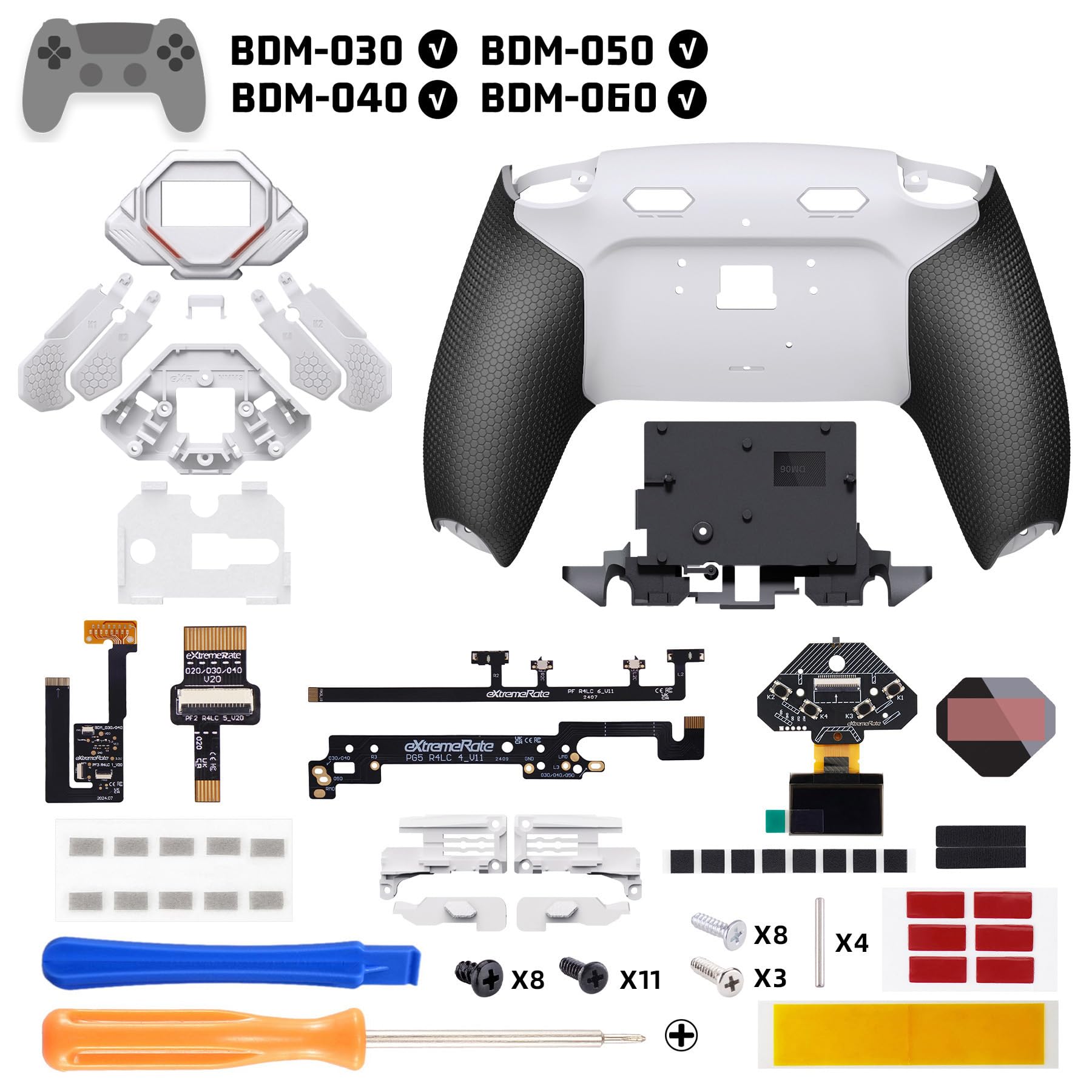 eXtremeRate Spark Remap Paddles Kit für ps5 Controller BDM030/040/050/060 Modell, Clicky Trigger Modul&4 belegbar Back Buttons&OLED-Display&Griff Rückgehäuse Upgrade Set-Schneeweiß&Schwarz