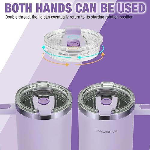 Miniatura 5 de HAUSHOF Vaso de 40 onzas con asa y pajita, vaso de café aislado de acero inoxidable con tapa Tritan, taza de viaje de doble pared, botella de agua,