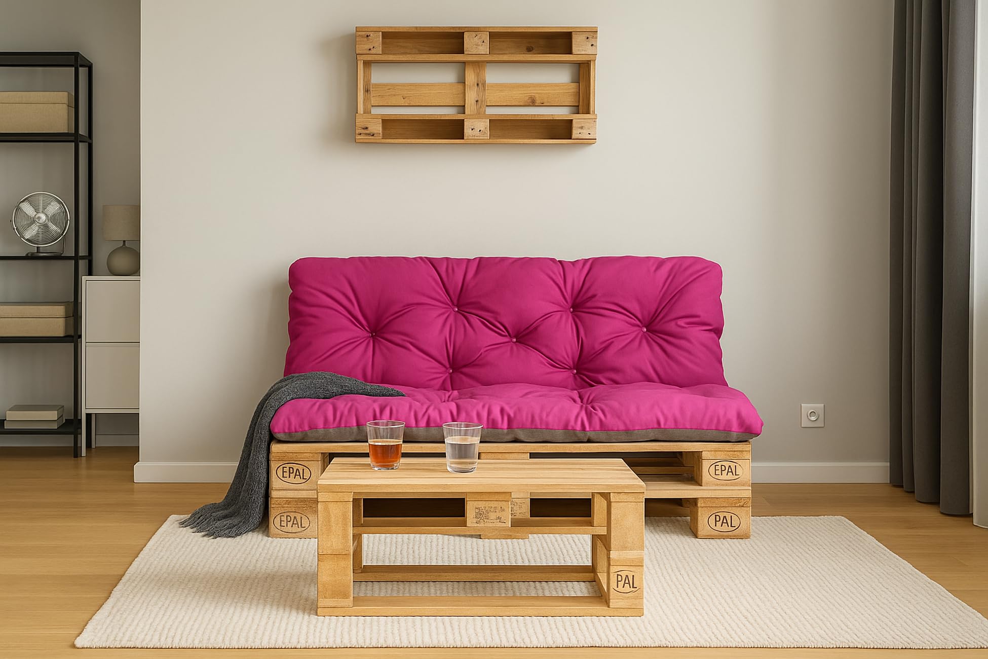 Cuscini pallet, cuscini per pallet esterni/cuscino Euro pallet, cuscino divano, cuscino salotto da giardino (Set:120x60+120x40cm, rosso)