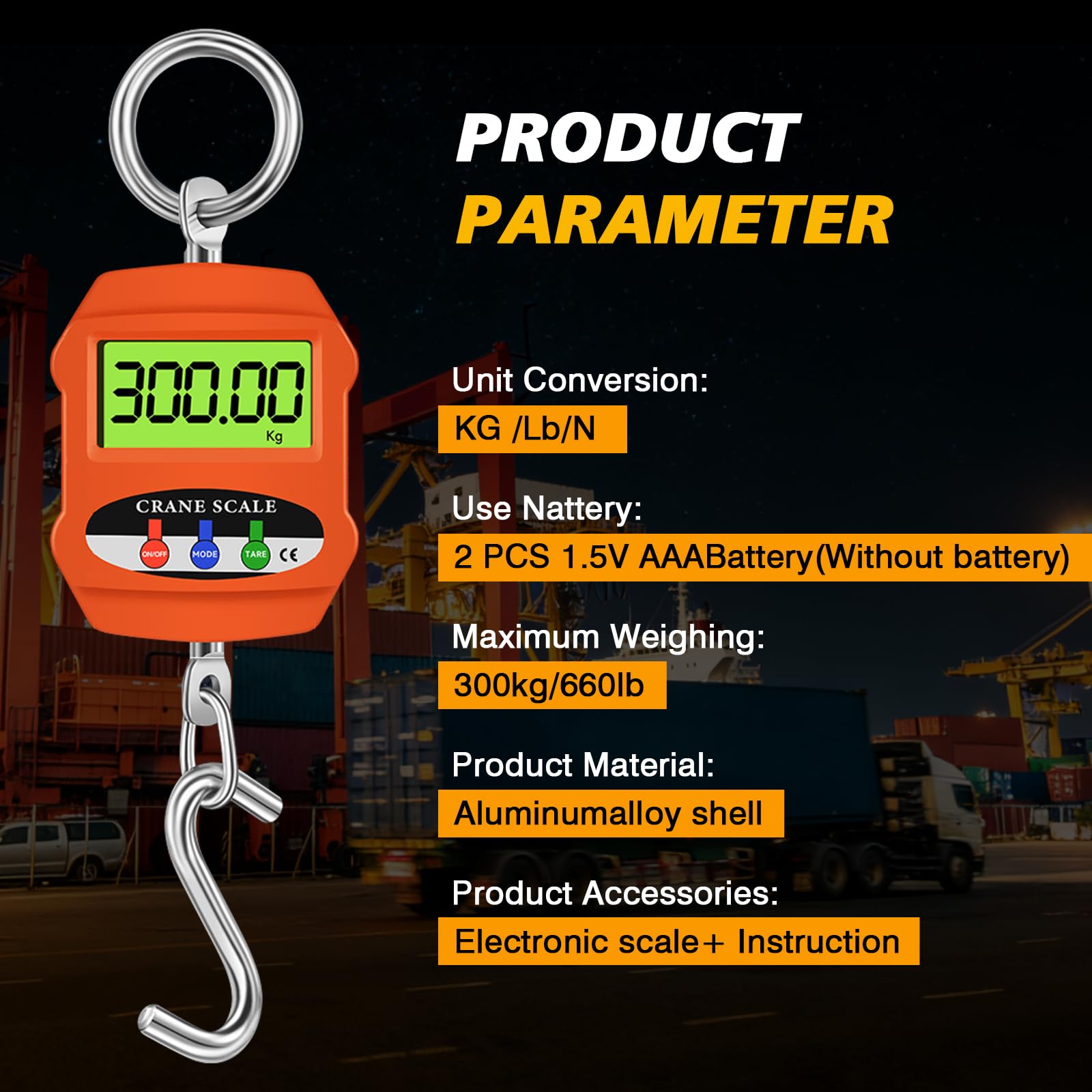Báscula de grúa, 300 kg, 660 libras, báscula colgante digital con sensor preciso, báscula digital colgante industrial con pantalla LCD, mini báscula portátil para granja, fábrica, caza