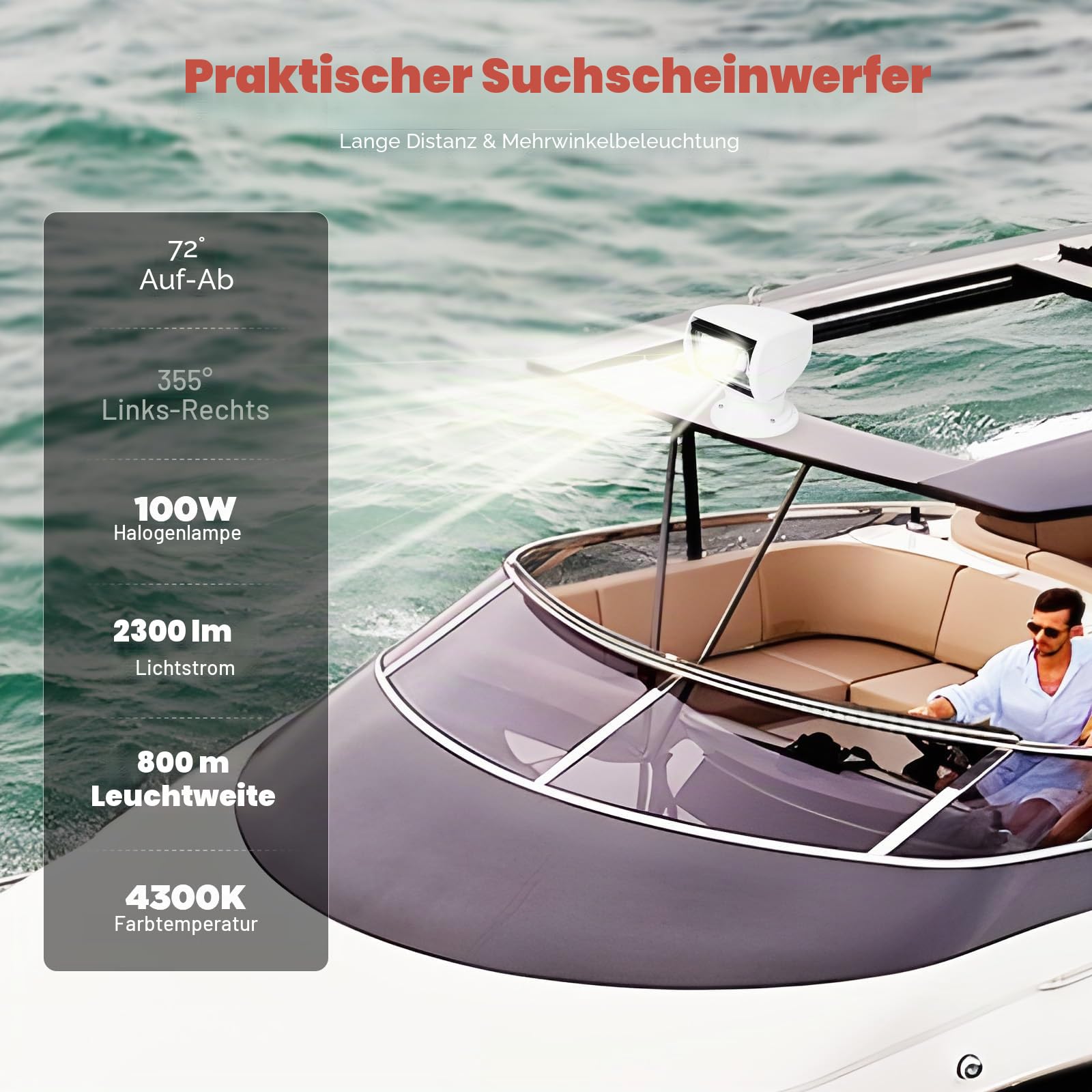 Treeisland Boot Suchscheinwerfer 12V 100W LED Wasserfest Marine Scheinwerfer Arbeitslampe mit Fernbedienung für Boot Auto