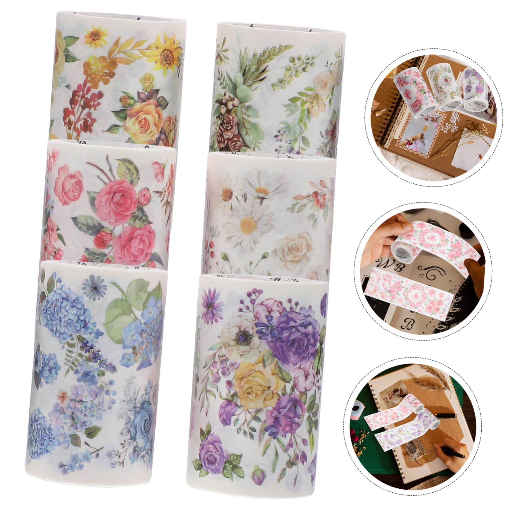 5 Ensembles Ruban Washi Fleuri Ruban Lavable Bande Adhésive Délavé Distributeur Esthétique Stickers Bande De Papier De Couleur Album Pastel Papier 6 Rouleaux * 5