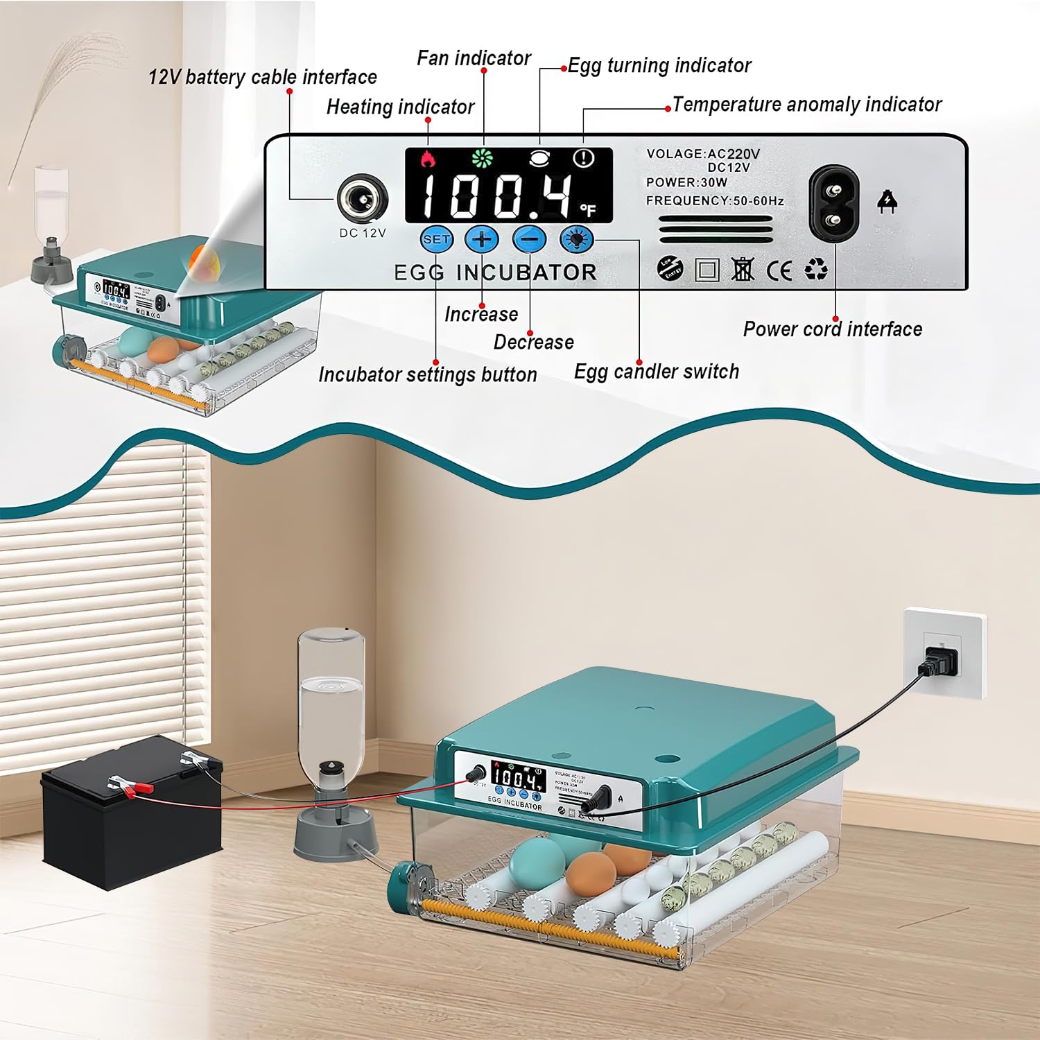 Incubadora de huevos automática, incubadora automática de huevos 12-16 huevos con volteo automático de huevos y humidificación automática, incubadora para huevos de gallina, codorniz, pato
