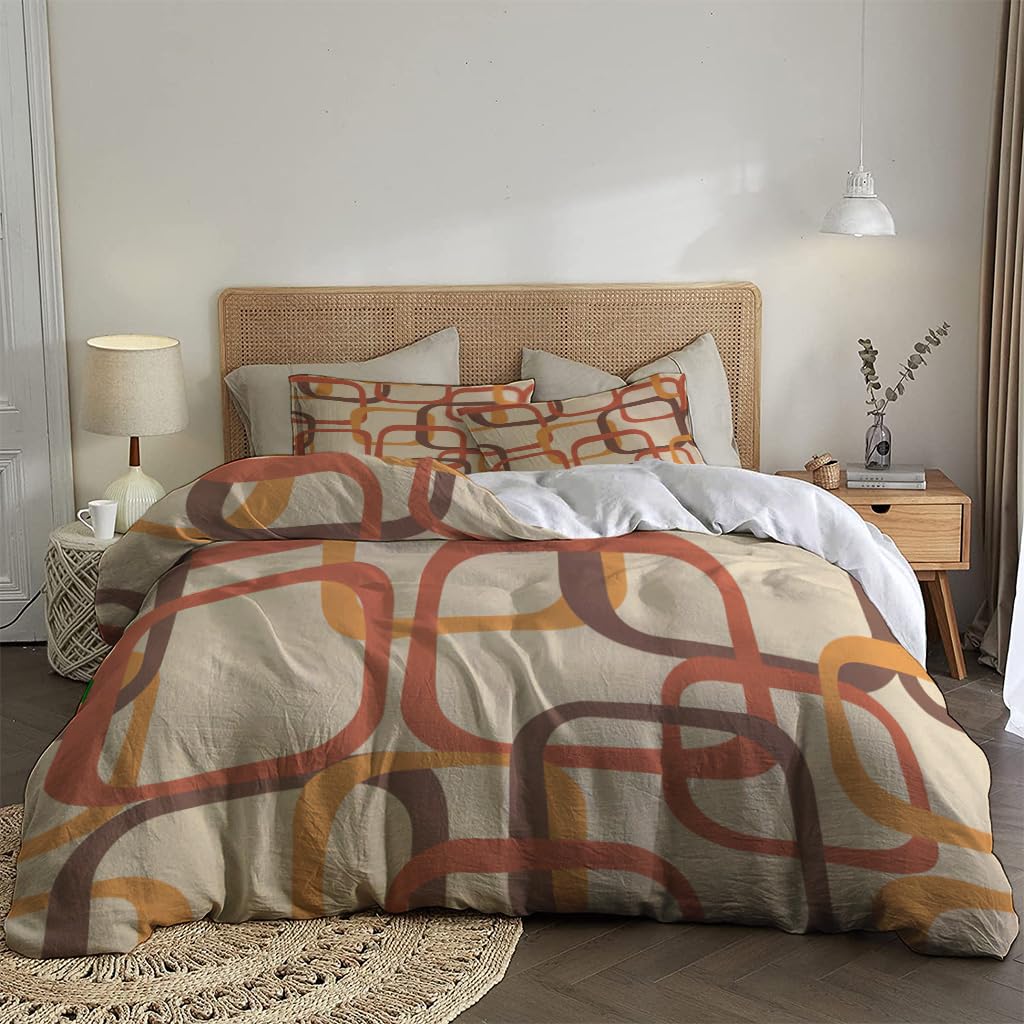 NIBAINLO 布団カバーレトロなスタイルの抽象的な幾何学模様 肌に優しい ピーチスキン加工 掛け布団カバー 和式 洋式 あったか 布団カバーセット リバーシブル ホームステイ ホテル 家庭兼用