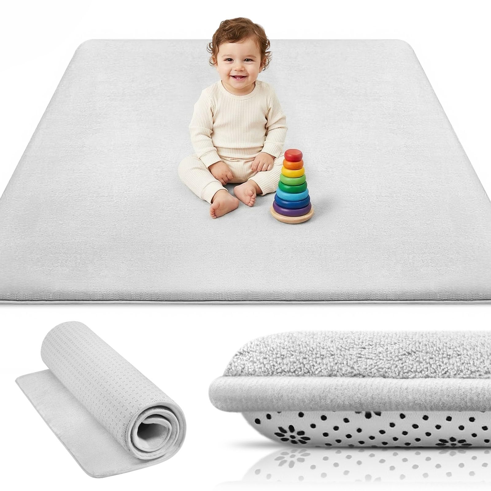 Vicloon Krabbelmatte Baby spielmatte 120x120 cm, 3cm Dick Kinderteppich Krabbeldecke Groß, Spielteppich Weich rutschfest,Teppich für Kinderzimmer, Schlafzimmern