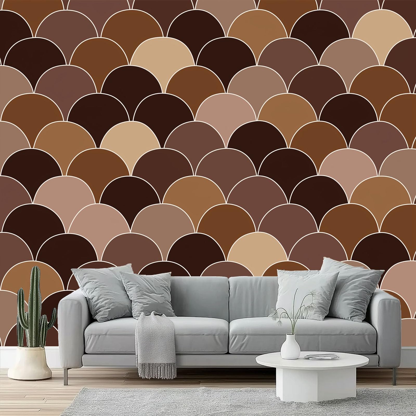 Fotomurales Retro simple geométrico Papel Tapiz Moderno 250 x 175 cm Papel pintado tejido no tejido coración Pared corativos Sala Living Oficina Dormitorio Marrón Beige