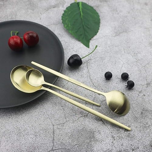 Miniatura 6 de JASHII Juego de cubiertos de cocina de 5 piezas de acero inoxidable, utensilios de metal para 1, moderno y elegante juego de vajilla para fiestas,