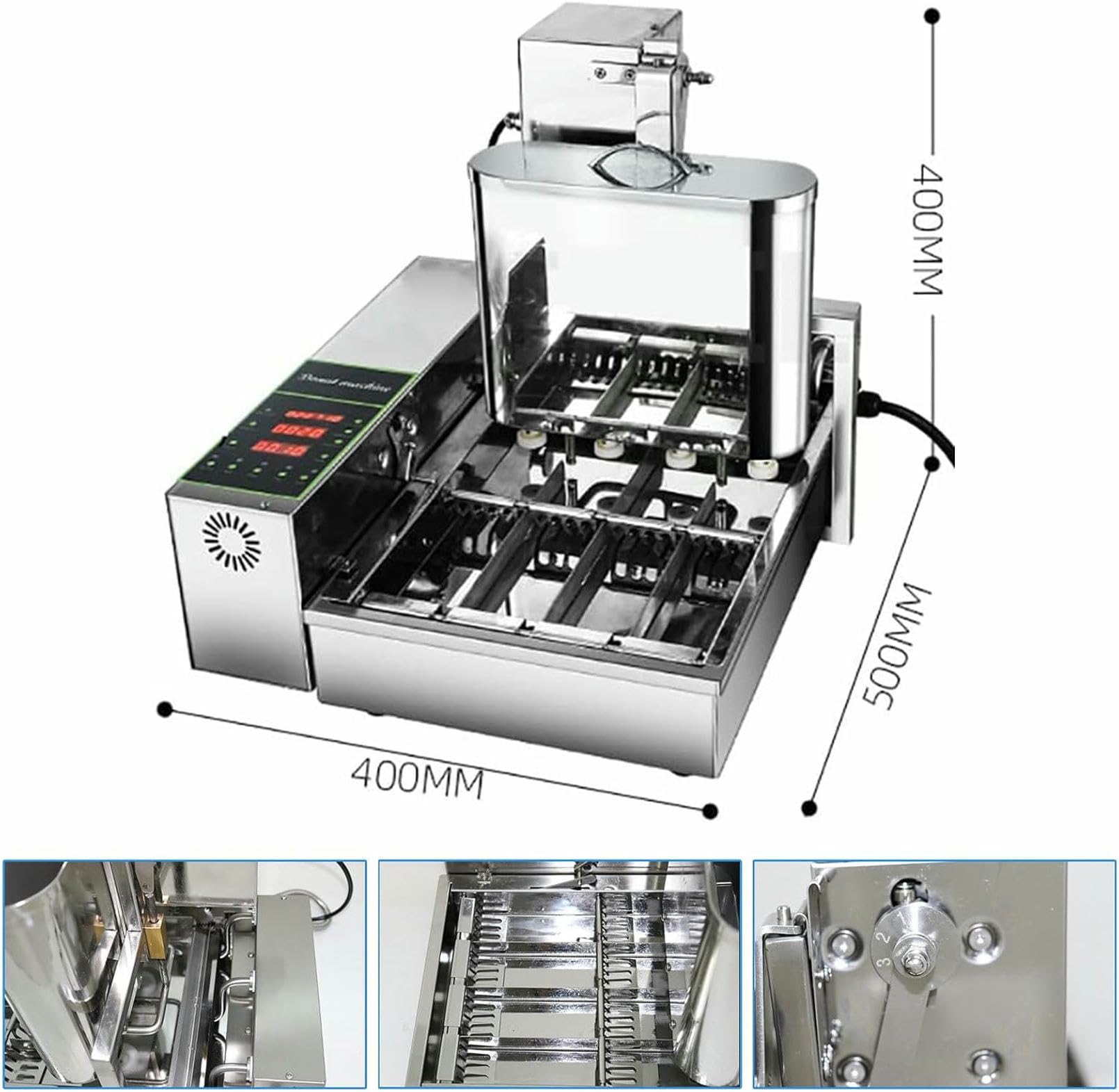 Machine À Beignets Commerciale Avec Affichage Numérique, Construction En Acier Inoxydable, Épaisseur Réglable, Trémie De 5,5 L, Sortie 360 ​​pièces/h, Retournement Automatique Pour Une Production