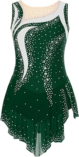 IEFIEL Vestido Patinaje Artístico de sin Mangas para Mujer Maillot Competición de Baile con Falda Tul y Pedrerías Coloridos Vestido de Baile Latino